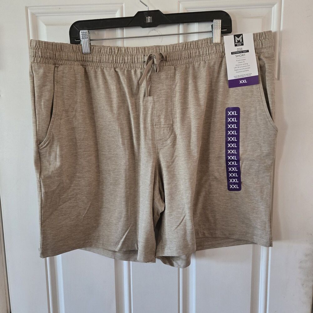 Member's Mark Men's Favorite Adjustable Drawstring Soft Shorts XXL Cream Tan NWT